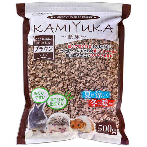 ｸﾘｰﾝﾓﾌ 小動物用床材 KAMIYUKA 紙床 ﾌﾞﾗｳﾝ 500g 1ﾊﾟｯｸ