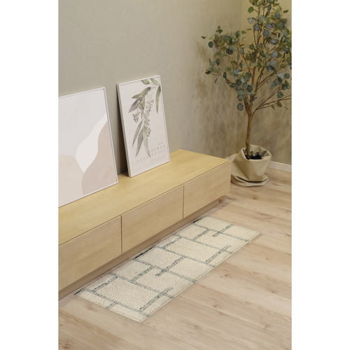 キッチンマット　kietoインテリアマット　45×120cm　アイボリー 柔らかな質感のアイボリー色のマットが横に広がっている様子