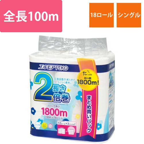 エルモア　ピコ　2倍巻トイレットロール　花の香り　シングル　100m　1パック(18ロール)画像