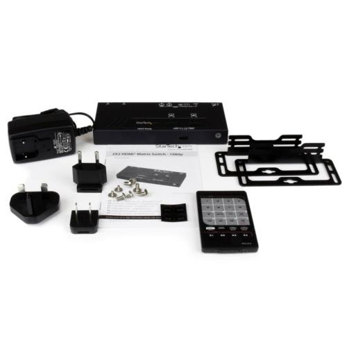 2入力2出力対応　HDMIディスプレイ切替器セレクター　ブラック　1台 真上から見た製品で、接続ポートが見える状態