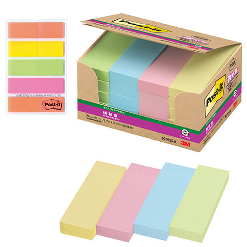 ﾎﾟｽﾄ･ｲｯﾄ ｽﾍﾟｼｬﾙﾊﾟｯｸ 強粘着ふせん 75×25mm ﾊﾟｽﾃﾙｶﾗｰ 1ﾊﾟｯｸ画像