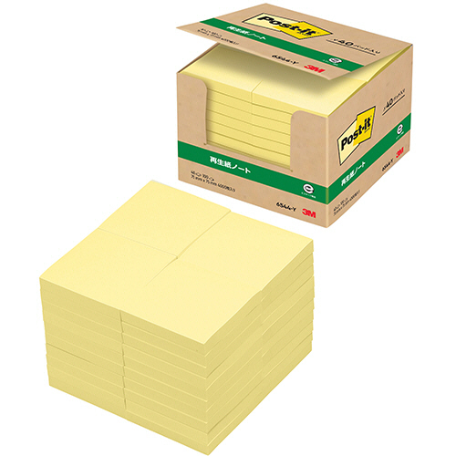 ﾎﾟｽﾄ･ｲｯﾄ 業務用ﾊﾟｯｸ ﾉｰﾄ 再生紙 75×75mm ｲｴﾛｰ 1ﾊﾟｯｸ(40冊)画像