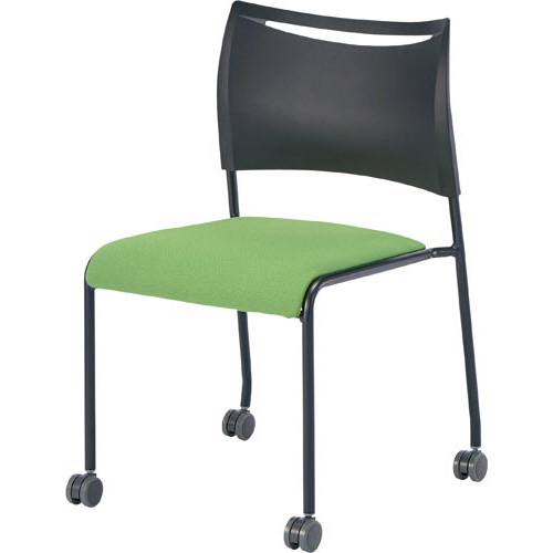 ＬＴＳキャスターチェア座布張ＢＫフレームＧＮ４脚画像