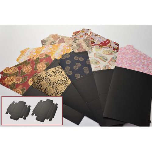 重箱・おせち容器 華雅シリーズ 組立タイプ 大 彩友禅No.1101 金カップ付(2) 瑞光明 華やかなデザインの折りたたまれた容器が横から見える状態
