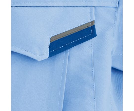 秋冬作業服 帯電防止JIS適合 エコマーク認定 ストレッチブルゾン VE363上 サックス 3L 前面が全面的に見える鮮やかなサックス色のストレッチブルゾン、横向きでファスナーが開いた状態。