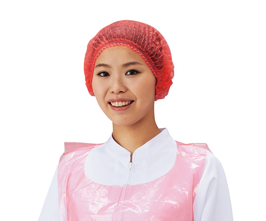 使い捨てカラーモブキャップ レッド 100枚入画像