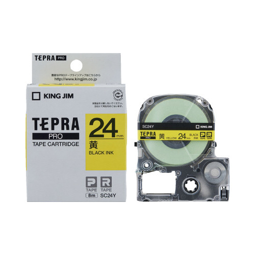 テプラ　ＰＲＯテープ　パステル黄ラベル２４ｍｍ黒字