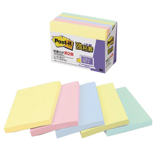 ポストイット強粘着７５×１００　パステル混色５冊画像