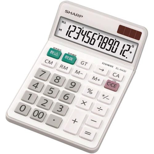 電卓 チルト ナイスサイズ EL-N432X 商品が真上から見える状態で、薄型のデザインが強調されている。