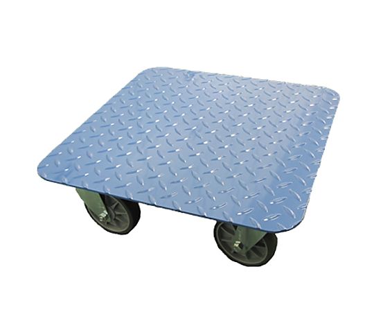 500x500mm/400kg ドーリー(ブレーキ付/スチール製) 頑丈なスチール製の台車が安定した状態で展示されている様子。