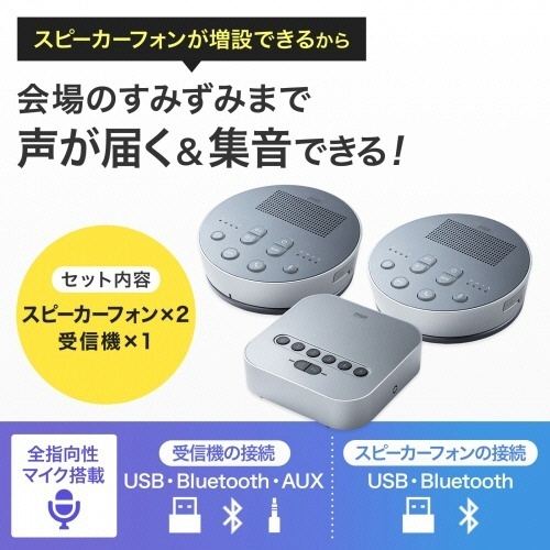 Bluetooth会議スピーカーフォン　1セット スタイリッシュなデザインのスピーカーフォンが横向きに配置されている様子