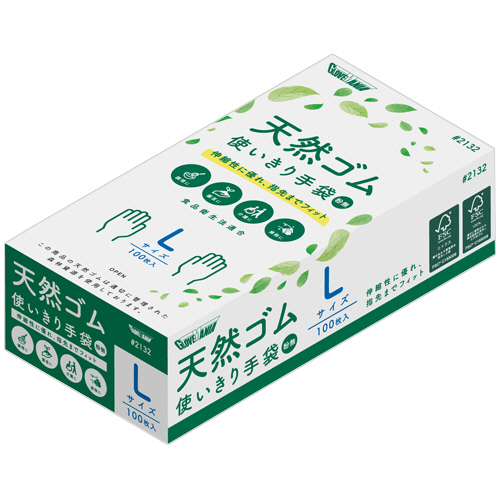 天然ゴム使いきり手袋　粉なし　L　1箱(100枚)画像