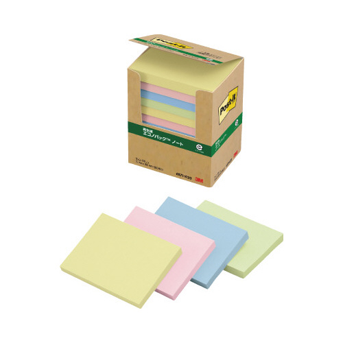 ポストイット　再生紙ノート７５×１００　混色１２冊画像