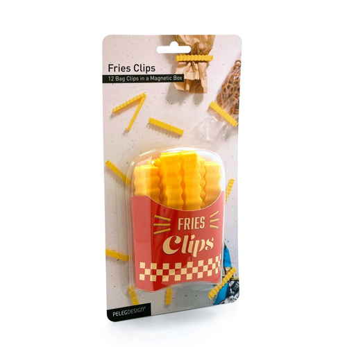 Peleg　Designスキッチンクリップ　フライドポテトクリップ 複数のフライドポテトを挟んでいるクリップの上面からの視点