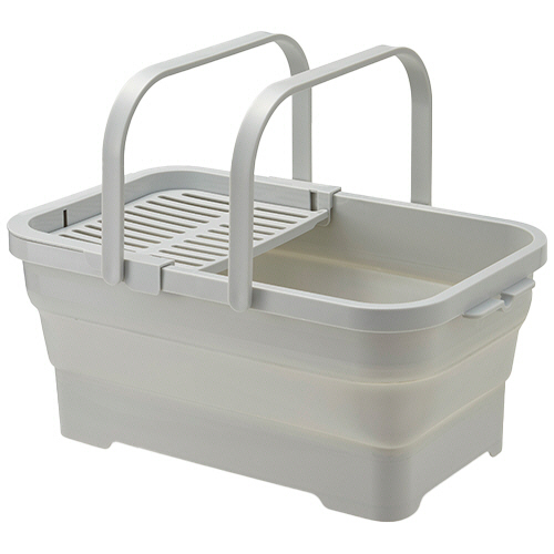 おりたためる ﾊﾞｽｹｯﾄ ちょい置きﾄﾚｰ付 15L ｸﾞﾚｰ 1個画像