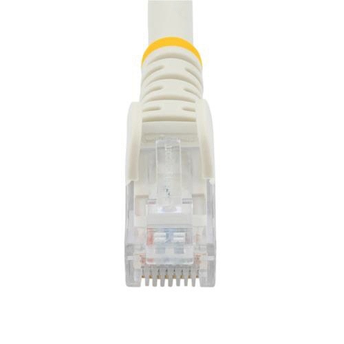 カテゴリ6　LANケーブル　RJ45モールドコネクタ　ツメ折れ防止　1m　ホワイト　1本 ツメ折れ防止機能があるコネクタが付いたLANケーブルの真上からの視点
