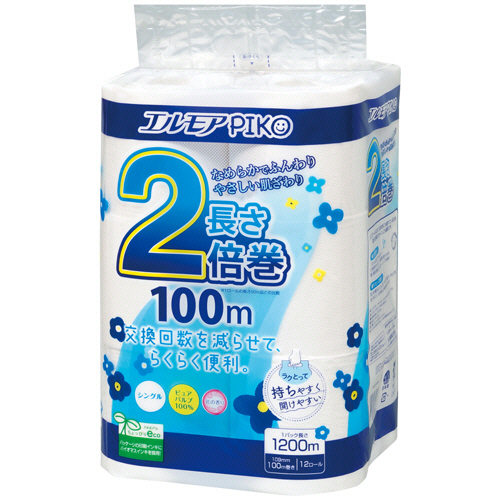 ｴﾙﾓｱ ﾋﾟｺ 2倍巻ﾄｲﾚｯﾄﾛｰﾙ 花の香り ｼﾝｸﾞﾙ 100m 1ｾｯﾄ(72ﾛｰﾙ:12ﾛｰﾙ×6ﾊﾟｯｸ)画像