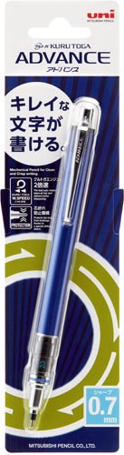 クルトガアドバンス 0.7mm ネイビー 斜めから見たボディのデザインとクリアなグリップ部分が強調された様子