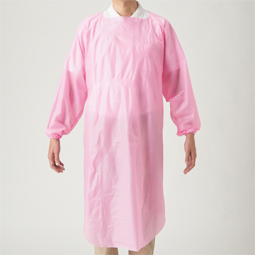 ﾎﾟﾘｴﾁ袖付ｴﾌﾟﾛﾝ ﾌﾘｰｻｲｽﾞ ﾋﾟﾝｸ 1ｾｯﾄ(200枚:10枚x20箱)画像