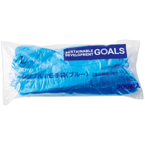 ｼﾝﾌﾟﾙPE手袋 L ﾌﾞﾙｰ(生分解性PE) 1ﾊﾟｯｸ(200枚)画像