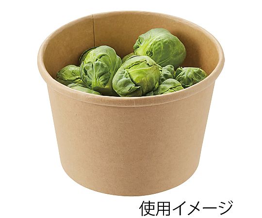 食品容器 未晒フードカップ 中型 1000ml 142口径 25個入 クリーム色のフードカップが整然と並び、蓋が付いている状態