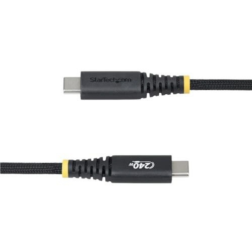 USB-Cケーブル　パネルマウント　2m　オス・オス　ブラック　1本 ケーブルの両端がコネクタ部分が見える状態で、黒い外装が際立っている様子