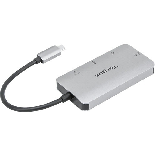 USB-C　マルチポートハブ　100W　PDパススルー充電対応　シルバー　1個 シルバーの本体が明るい背景に置かれ、複数のポートが並んでいる様子
