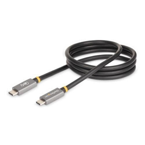 USB4　Type-Cケーブル　1m　オス・オス　ブラック　1本 ケーブルが平らに置かれ、端部が鮮明に見える状態