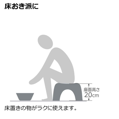 風呂椅子　高さ20cm　ハユール　ブルー 横から見たシンプルなデザインの椅子、安定感のある脚部が特徴。