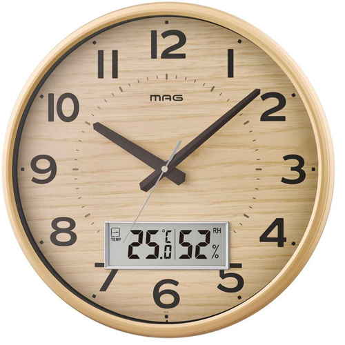 掛け時計  デジアナ 電波 ゴーフル 温度計 湿度計 アナログ ナチュラル
