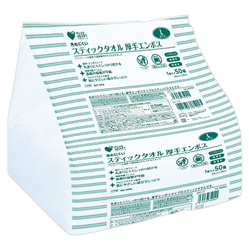 ﾌﾟﾗｽﾊｰﾄ ｽﾃｨｯｸﾀｵﾙ 厚手ｴﾝﾎﾞｽ L 個包装 1ﾊﾟｯｸ(50本)