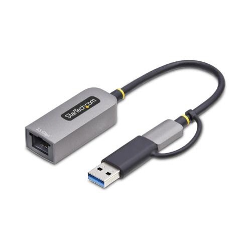 USB有線LANアダプター　2.5Gbps対応　スペースグレー　1個 上部から撮影されたスペースグレーのコンパクトなデザイン、ケーブル接続部分が見える状態。